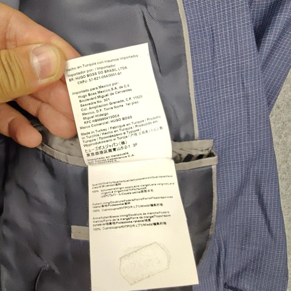 Hugo Boss Blazer Mens 42L Blue Check Super 120 Wool 2 Button Suit Jacket